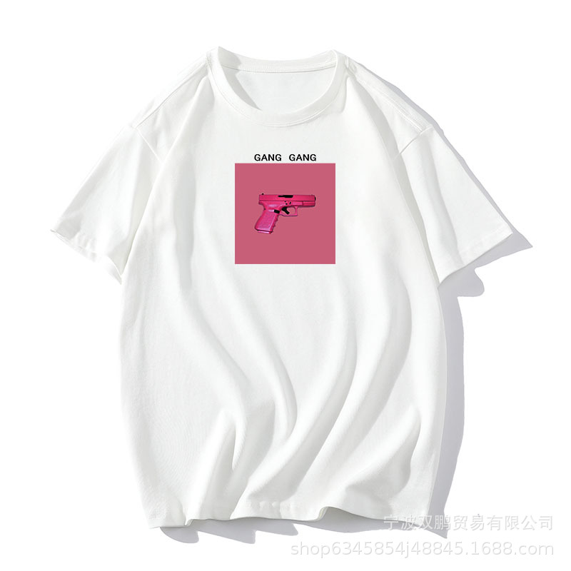 跨境热卖欧美ins风印花T恤女夏季新款百搭宽松圆领纯棉短袖上衣