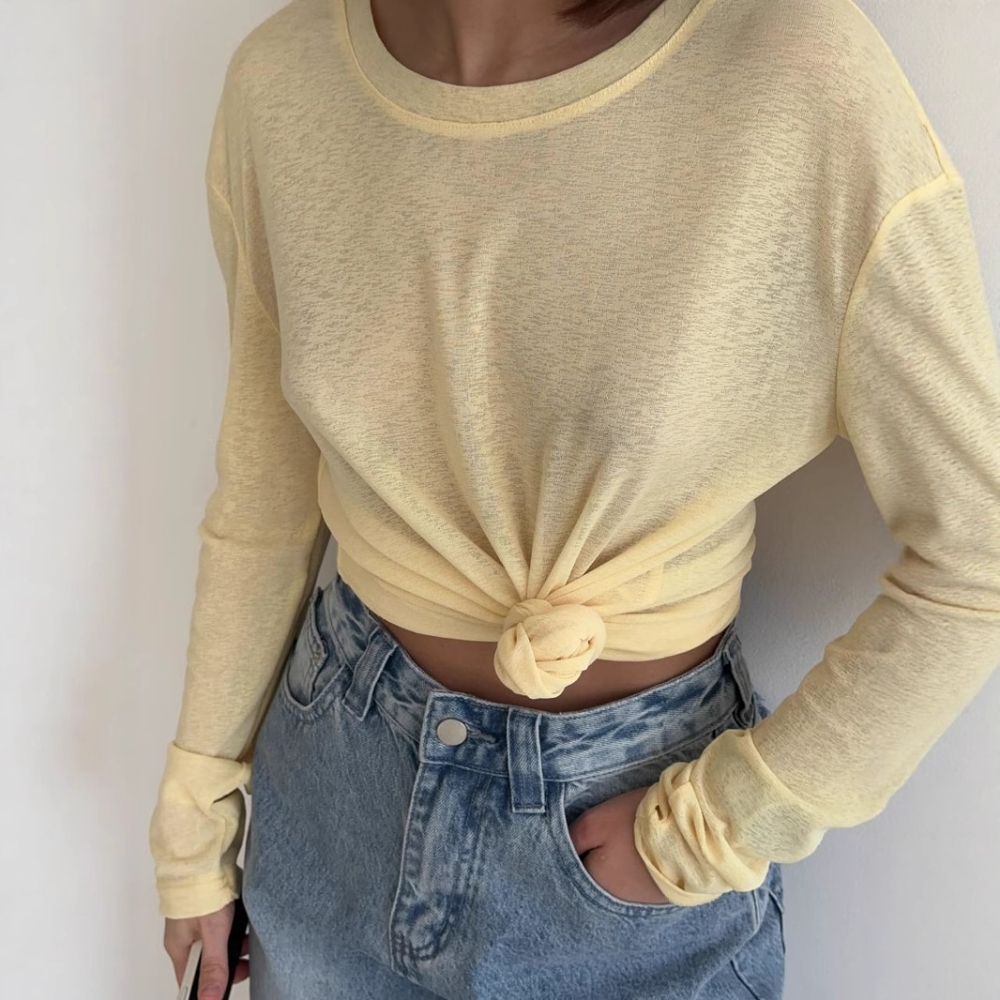 2025新款欧美风长袖雪花花纹T恤女夏薄款透肉圆领宽松气质打底衫