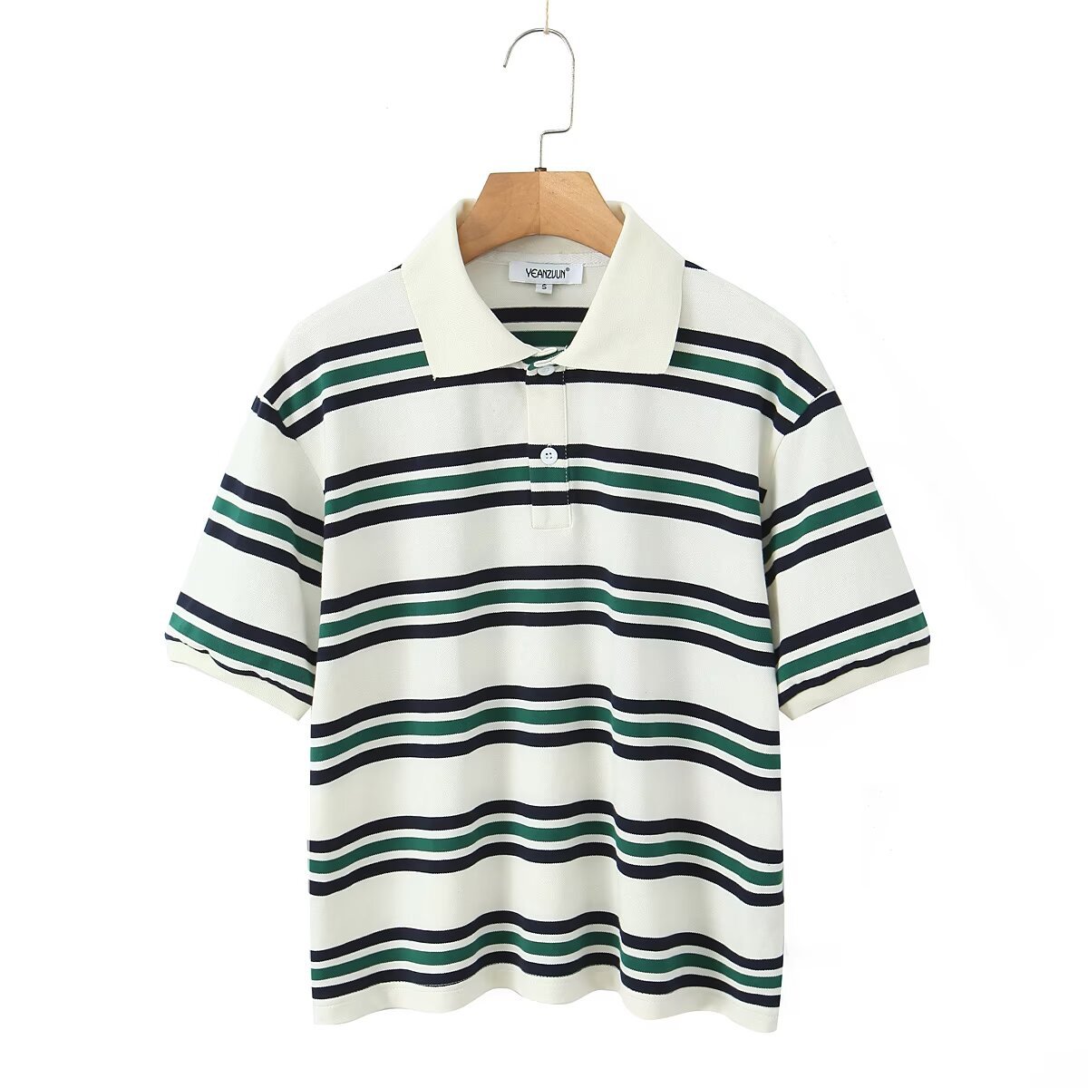 Women's Summer Striped Short Sleeve Tee Tops Y2K Vintage Colorblock Stripes Collared Button Up Polo T-Shirt Casual Loose Fit Tops 2025 Trendy Outfits