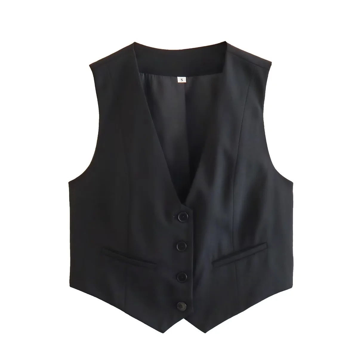 Women's Cropped Waistcoat Vest, Slim Fit Button Up Sleeveless Top, Retro Y2K Silhouette for Business Casual, Single Breasted Design Office to Outing Essential