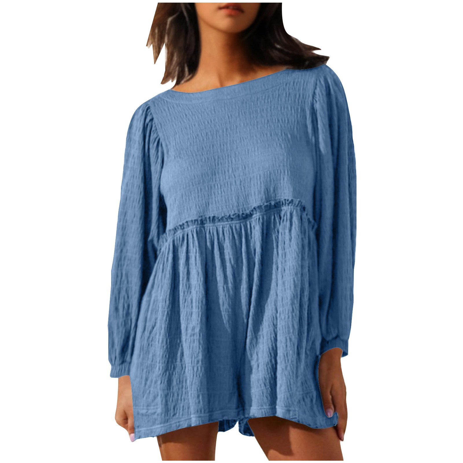 2024秋冬新款外贸跨境女装时尚性感抽皱花边网红宽松连体裤套装女