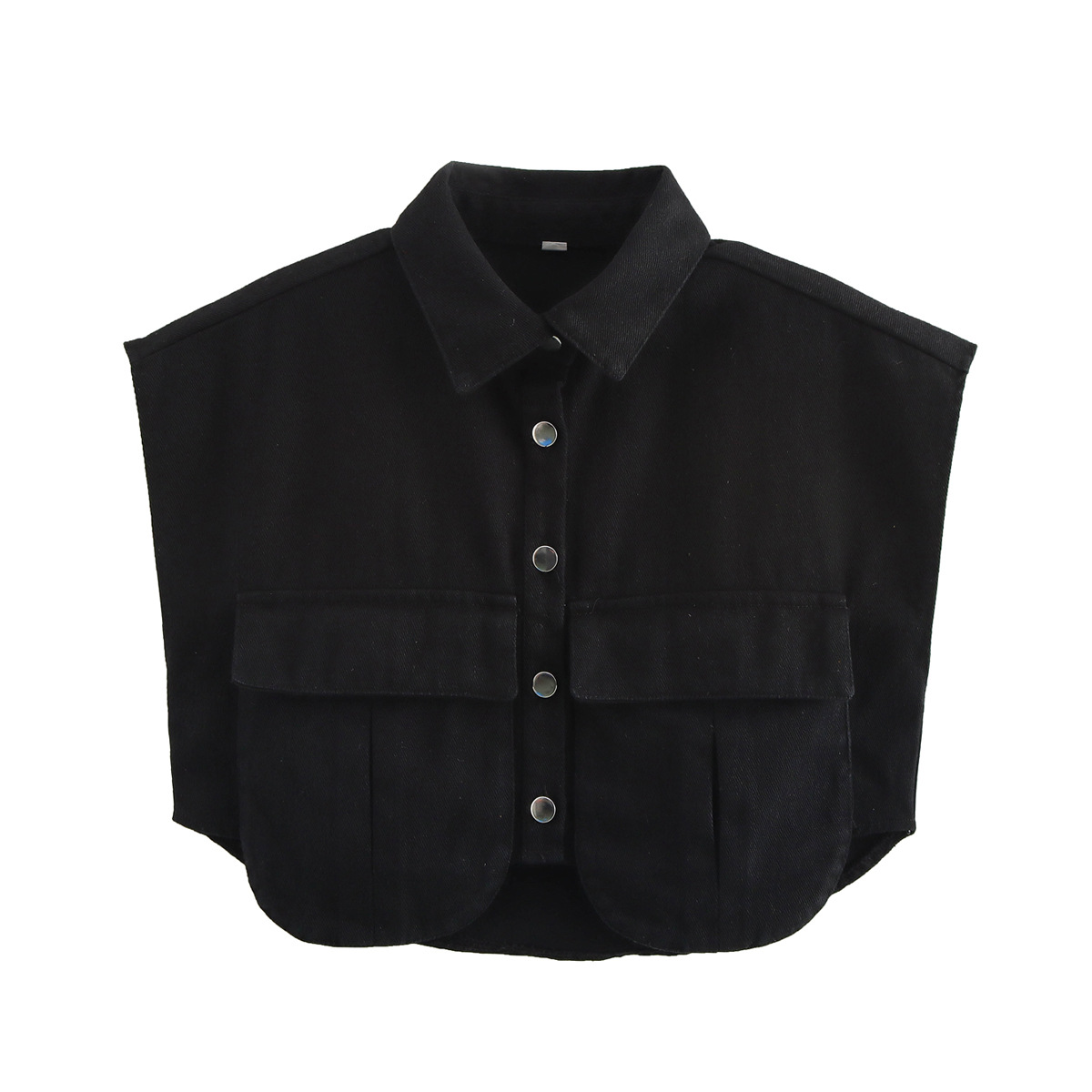 亚马逊女装纯色大口袋无袖高级感开衫Polo领衬衫牛仔上衣