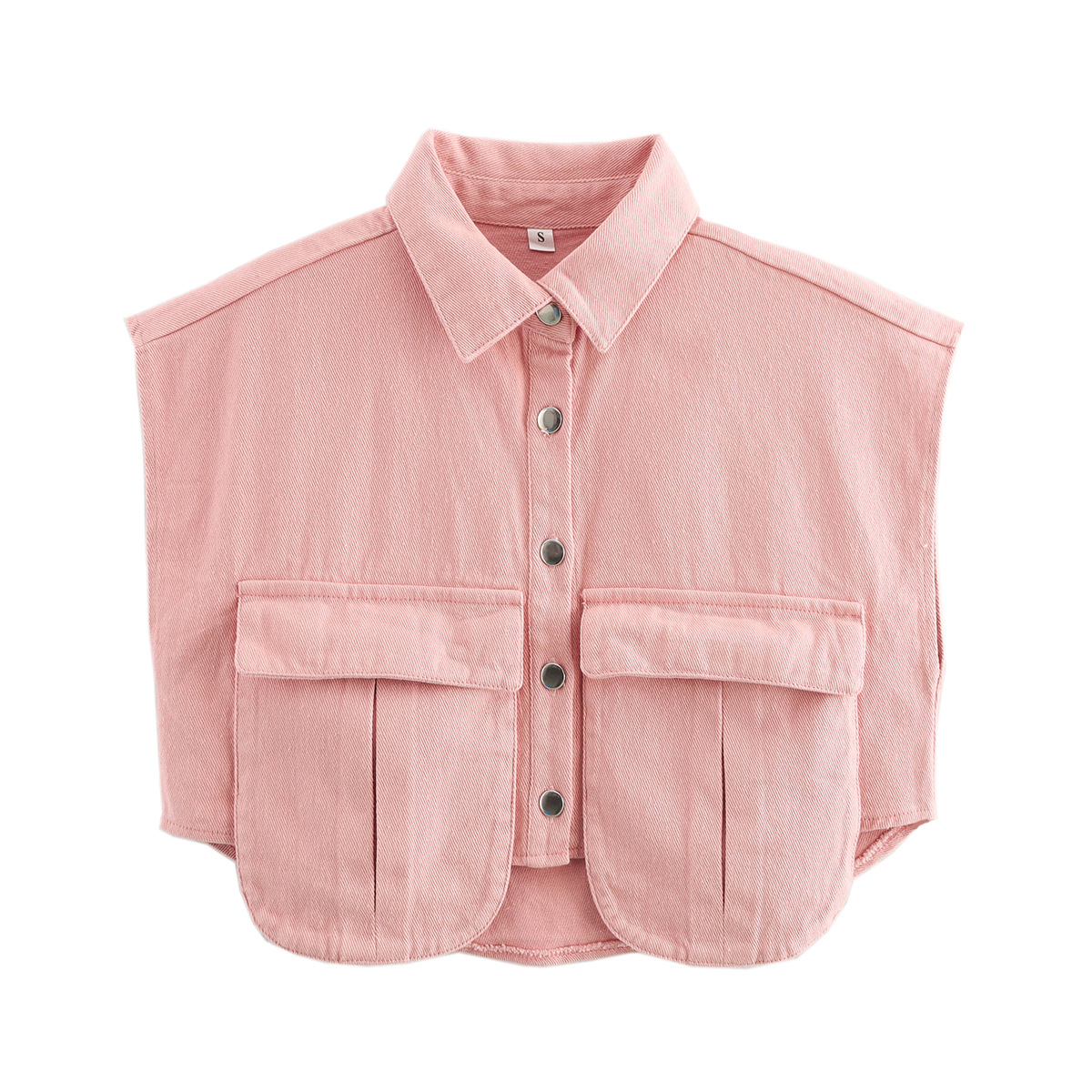 亚马逊女装纯色大口袋无袖高级感开衫Polo领衬衫牛仔上衣