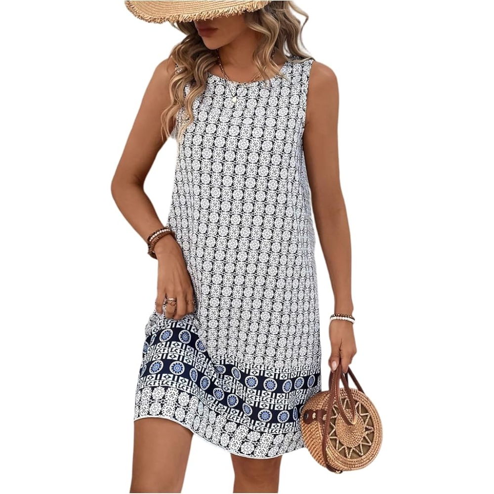 Women's Summer Retro Checkered Printed Sleeveless Dress Casual Scoop Neck Swing Cut Vest Dress Slim fit Sexy Beach Vacation A-line Dress for Daily Wear