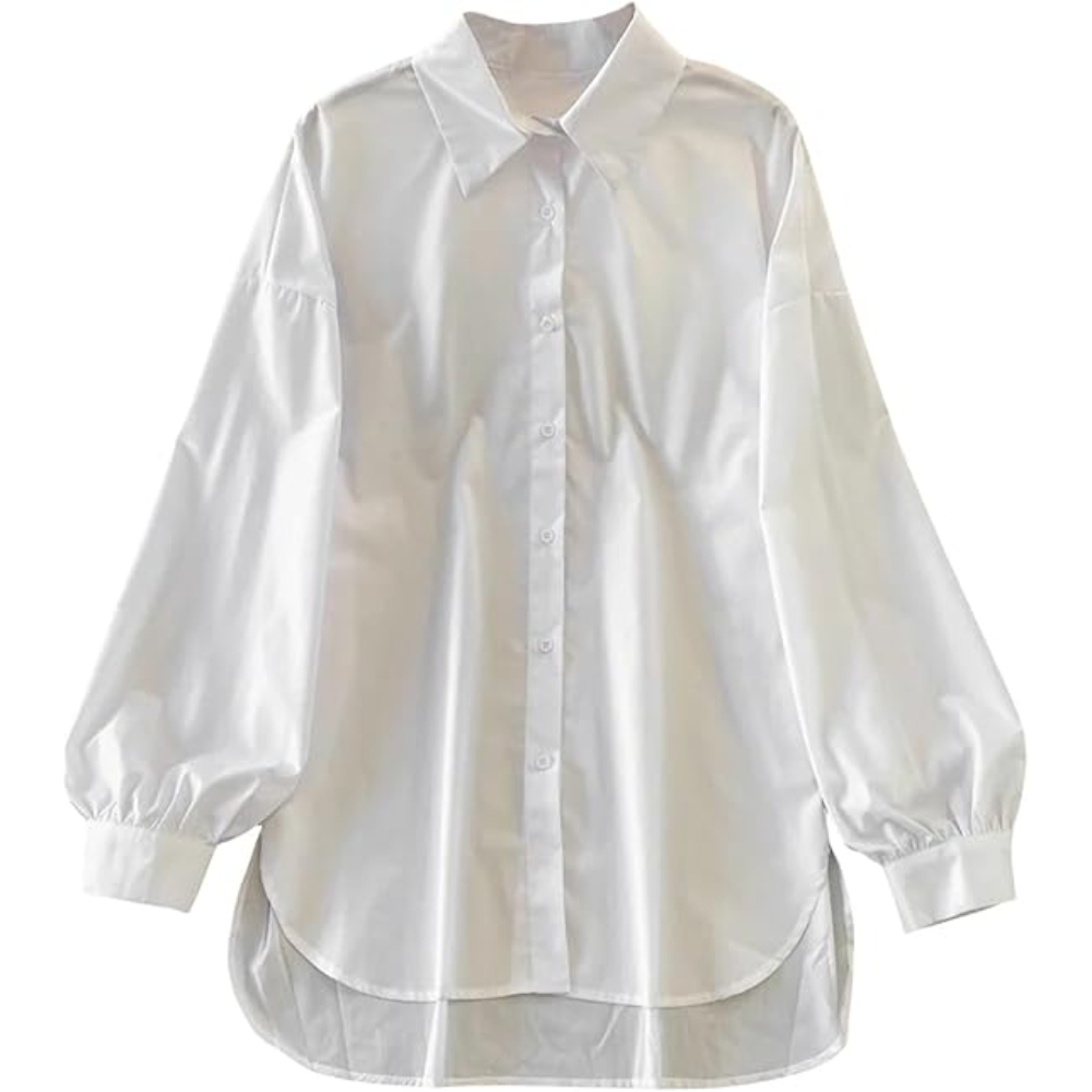 Women's Button Down Long Sleeve Dress Shirts Casual Loose Solid Color Wrinkle Free Work Office Blouses Trendy Oversized Collared Hight Low Hem Daily Tops