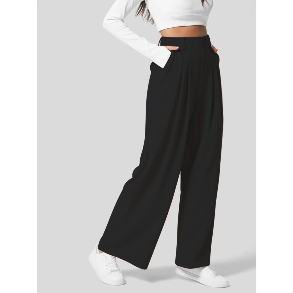Women's Casual Stretchy Wide Leg Pants Elastic High Waisted Suit Pants Straight-Leg Palazzo Trousers Wide Leg Dress Pants with Pockets Trendy Business Trousers for Outdoor Activities & Daily Wear
