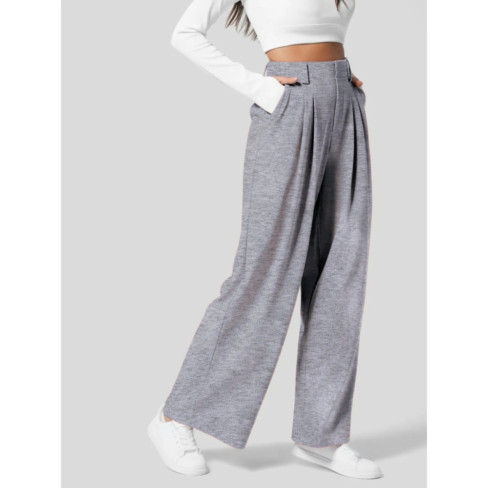 Women's Casual Stretchy Wide Leg Pants Elastic High Waisted Suit Pants Straight-Leg Palazzo Trousers Wide Leg Dress Pants with Pockets Trendy Business Trousers for Outdoor Activities & Daily Wear