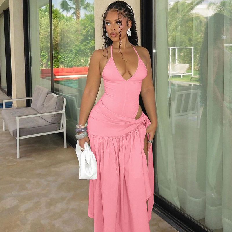 欧美女装2025春夏新品时尚性感露背连体衣修身系带半身裙套装批发