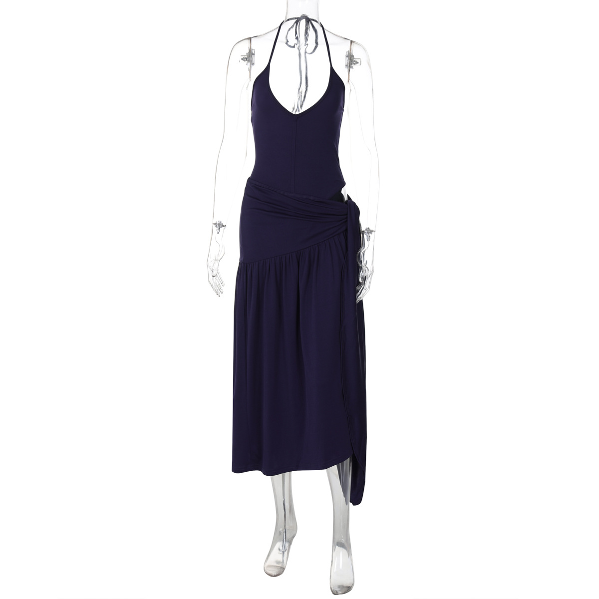 Women's Summer Solid Color 2 Piece Maxi Skirt Sets Deep V Halter Bodysuit with Adjustable Back Ties and High Slit Wrap Maxi Skirt Matching Sets Lightweight Sexy Beach Cover Ups Vacation Outfits    