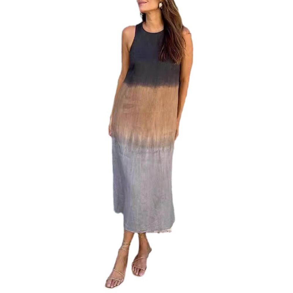 Women’s Summer Casual Tie-dye Maxi Tank Dress Gradient Sleeveless Slit Flowy Long Sundress Round Neck Loose Slim A-Line Dress Boho Club Resort Beach Coverup Essential