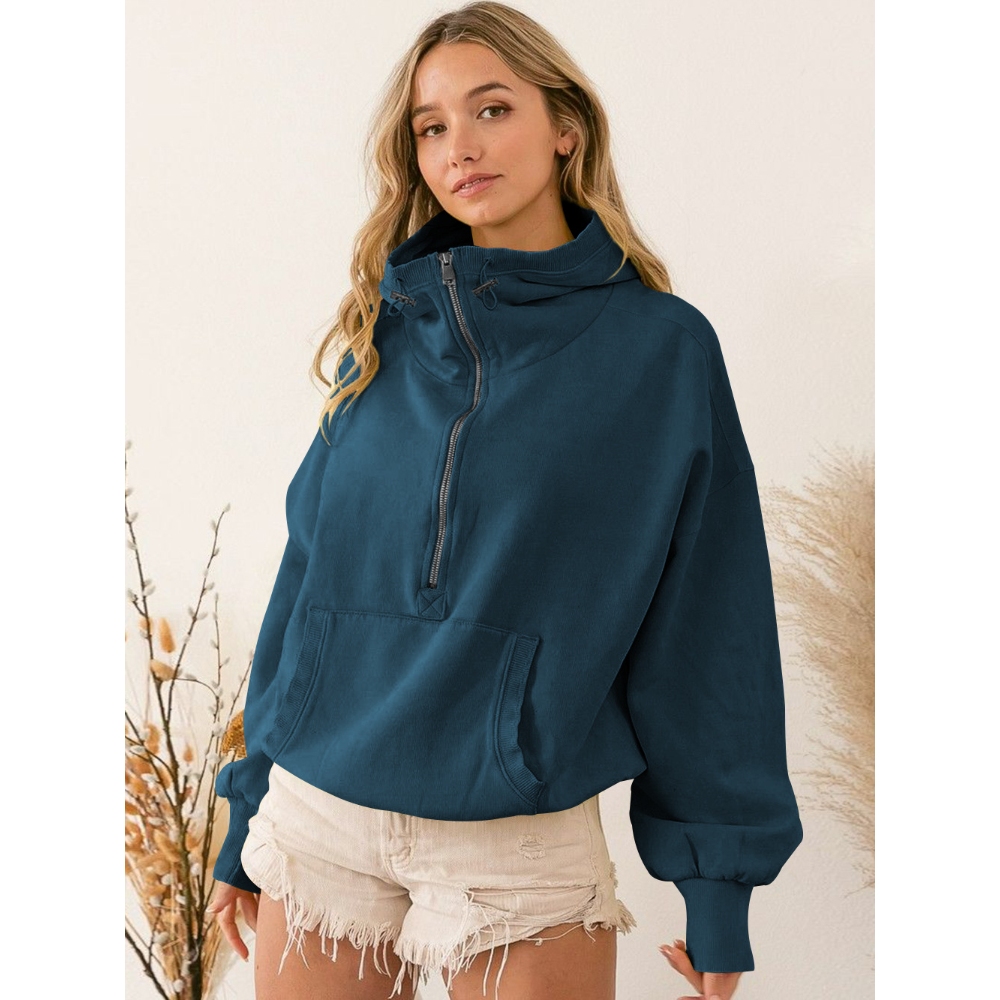 Women's 2025 Fall Trendy Half Zip Hoodie Oversized Loose Long Sleeves  Pullover Sweatshirt Y2K Streetwear Athleisure Lounge Wear Comfy Outfit for Street Style, Gym 