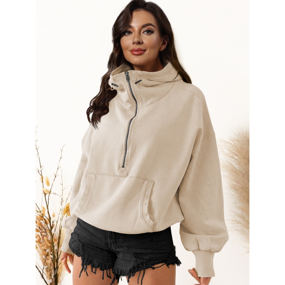 Women's 2025 Fall Trendy Half Zip Hoodie Oversized Loose Long Sleeves  Pullover Sweatshirt Y2K Streetwear Athleisure Lounge Wear Comfy Outfit for Street Style, Gym 