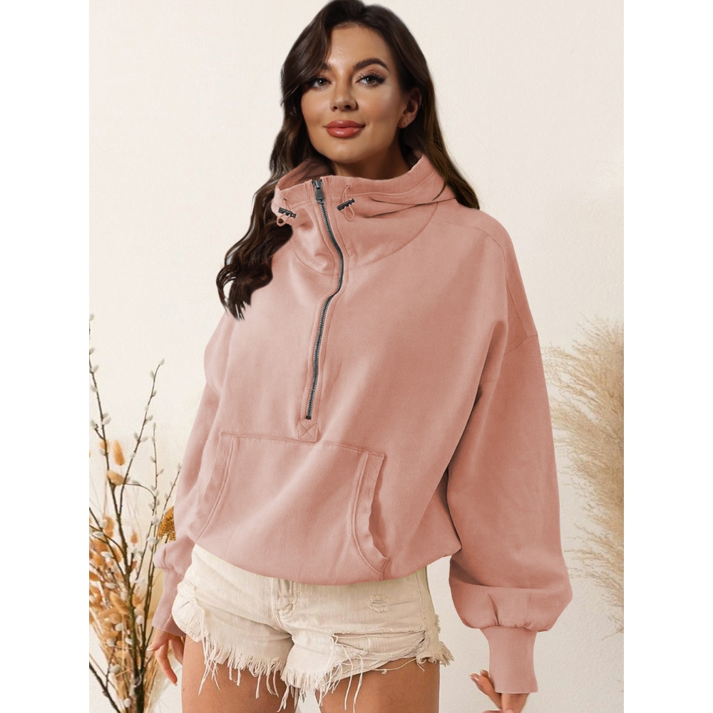 Women's 2025 Fall Trendy Half Zip Hoodie Oversized Loose Long Sleeves  Pullover Sweatshirt Y2K Streetwear Athleisure Lounge Wear Comfy Outfit for Street Style, Gym 