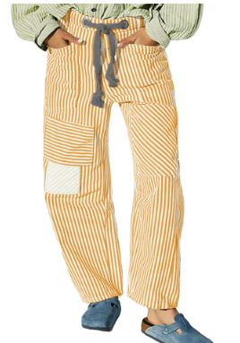 Women‘s  Baggy Barrel Jeans   Y2k Striped Drawstring High Waist Straight Wide Leg Boyfriend Jeans Mom Denim Pants