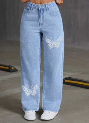 Women Retro Denim Pants Drawstring High Waist Jean Straight Leg Versatile Trousers for Ladies Comfy Cozy Trendy Pant