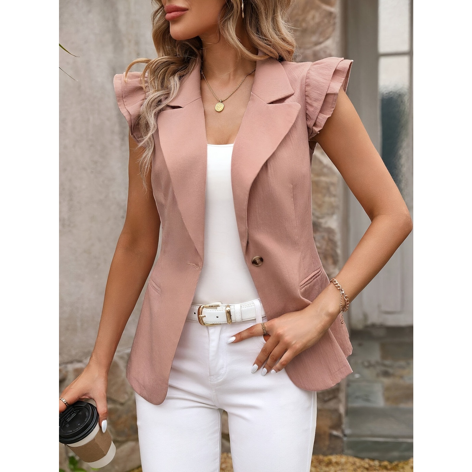 European and American style fashion simple elegant Feifei sleeve suit collar dress