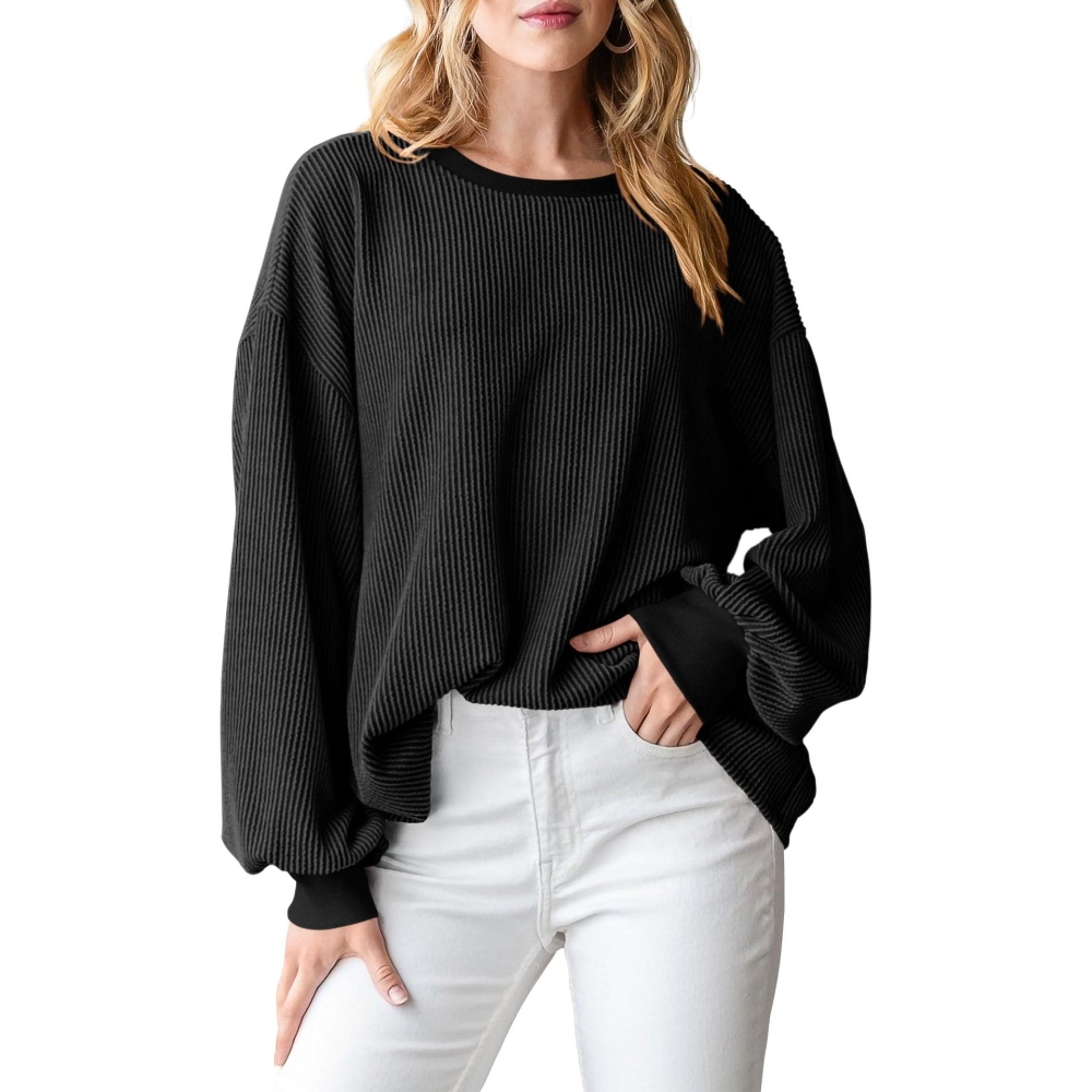 Women's Ribbed Knit Crewneck Long Sleeve Tee Tops Casual Relaxed Fit Pullover Top Fall Trendy Outfits Solid Color Elegant Stretch Tunic Trendy Soft Brushed Shirt