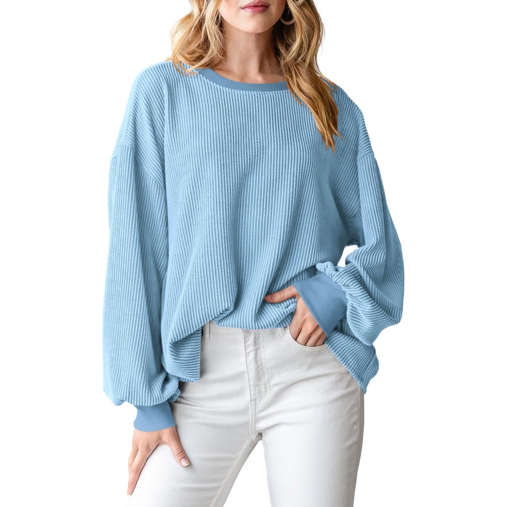 Women's Ribbed Knit Crewneck Long Sleeve Tee Tops Casual Relaxed Fit Pullover Top Fall Trendy Outfits Solid Color Elegant Stretch Tunic Trendy Soft Brushed Shirt