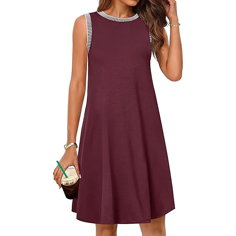  Women's 2025 Summer Dress Sleeveless Crewneck Above-Knee Tank Sundress Fashion Relaxed Fit Beach Vacation Coverup Mini Dresses Solid Color Daily Casual A-line Dress