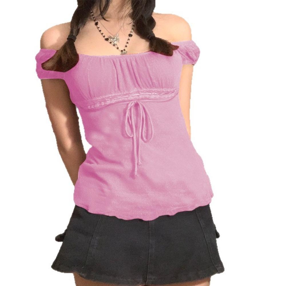 外贸女装网纱蕾丝衫上衣新款 性感气质套头蝴蝶结收腰上衣