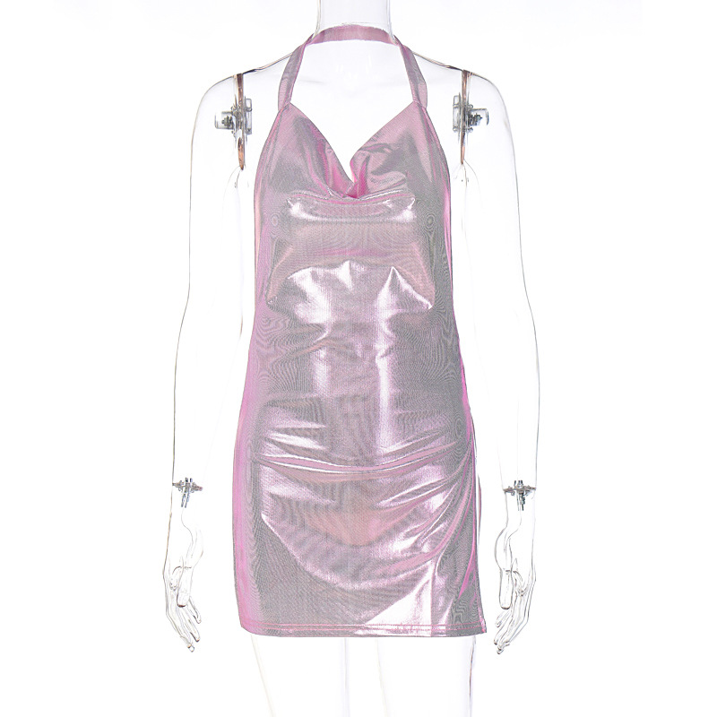 欧美风2025春季女装新款性感露背纯色修身开叉连衣裙亚马逊外贸女