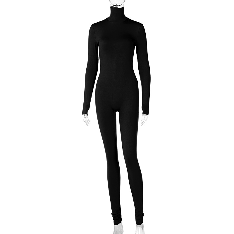 Women's Solid Color Long Sleeve Jumpsuit Sexy Turtleneck Back Zipper One Piece Bodycon Rompers Clubwear High Waist Gym-to-Street Bodysuit High Waist Casual Club Rompers Activewear