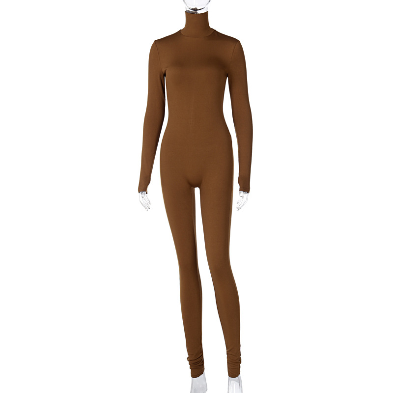Women's Solid Color Long Sleeve Jumpsuit Sexy Turtleneck Back Zipper One Piece Bodycon Rompers Clubwear High Waist Gym-to-Street Bodysuit High Waist Casual Club Rompers Activewear