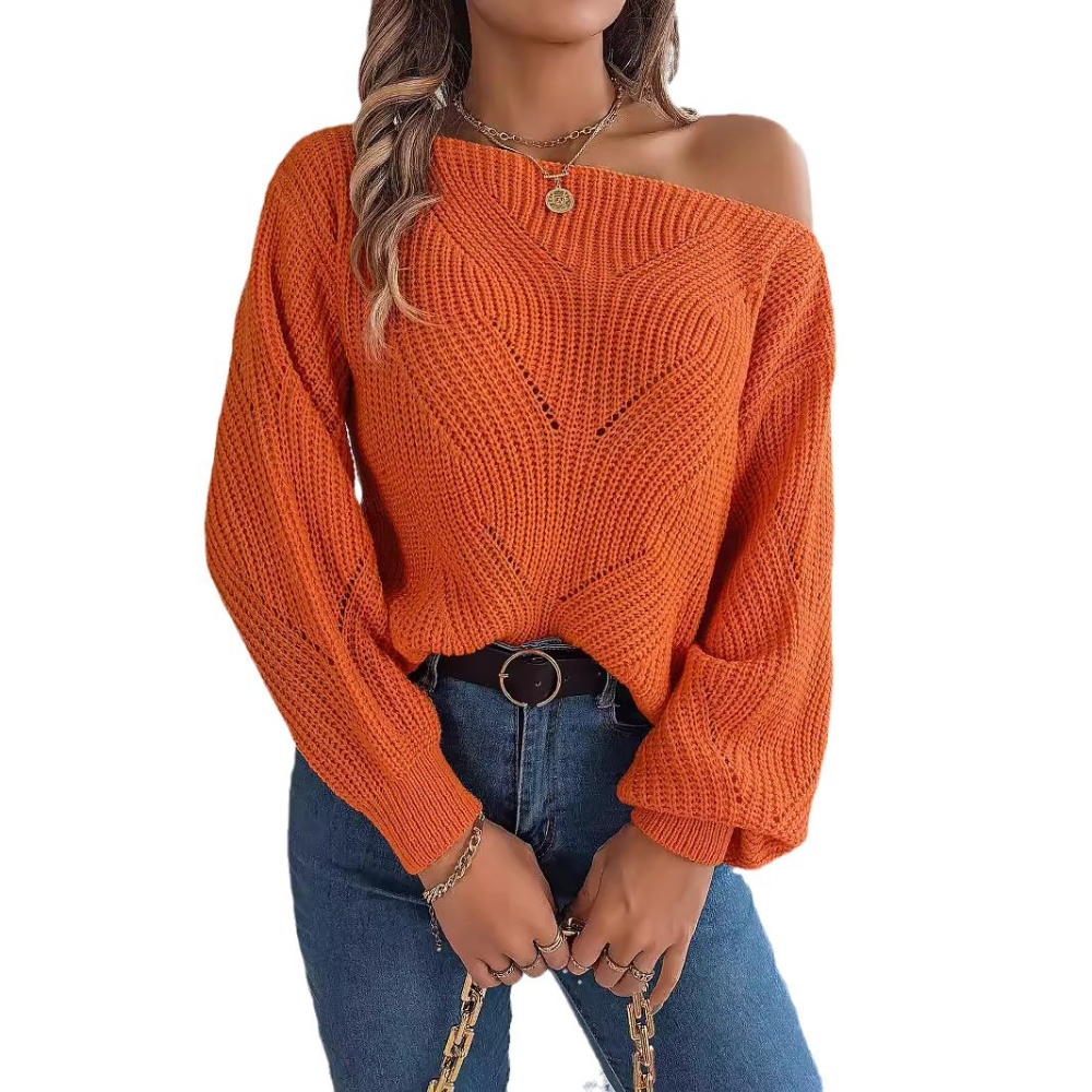 Women's Fall Casual Off The Shoulder Sweater Oversized Lightweight Batwing Long Sleeves Pullover Solid Color Elegant Loose Crochet Knit Hollow Out Pullover Tops   