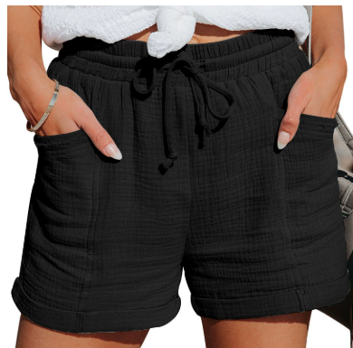 Women 's Shorts Lightweight vCasual Drawstring Comfy Elastic Waist  Linen blend Summer Pull On Casual Daily Shorts with Pockets
