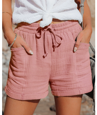 Women 's Shorts Lightweight vCasual Drawstring Comfy Elastic Waist  Linen blend Summer Pull On Casual Daily Shorts with Pockets