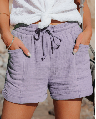 Women 's Shorts Lightweight vCasual Drawstring Comfy Elastic Waist  Linen blend Summer Pull On Casual Daily Shorts with Pockets