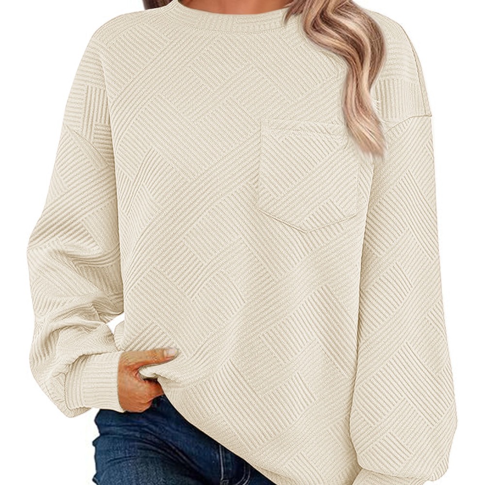Women's Knitted Long Sleeve Round Neck Chest Pocket Sportswear Casual Loose Pullover Hoodie