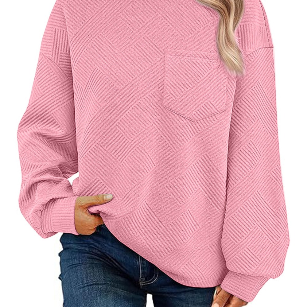 Women's Knitted Long Sleeve Round Neck Chest Pocket Sportswear Casual Loose Pullover Hoodie