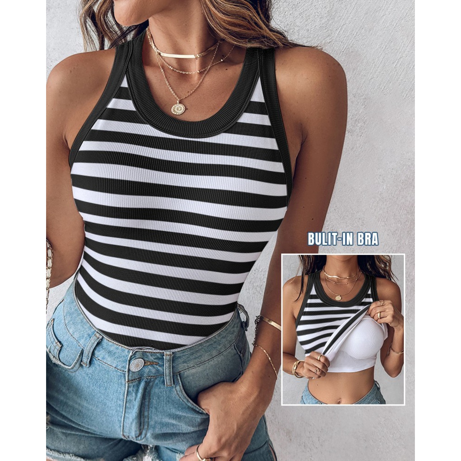 新款 带有文胸圆领纯色背心 女性感打底内搭外穿上衣