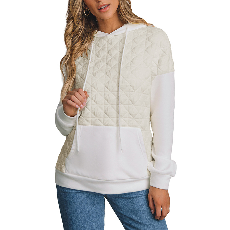 秋季新款拼色连帽长袖上衣女休闲百搭抽绳卫衣女