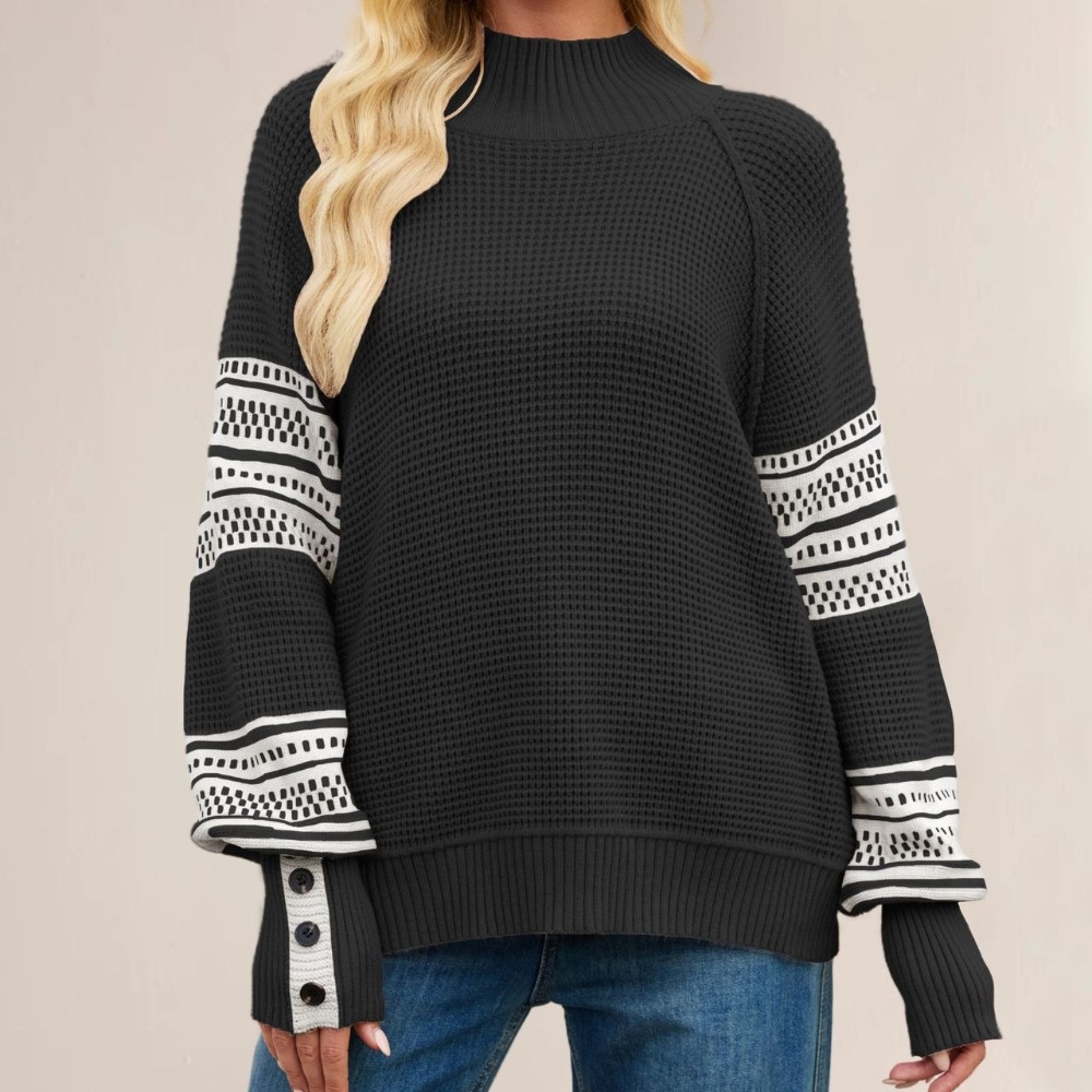 New Autumn Winter Women's Knitted Color Block Half High Neck Fashion Pullover Sweater
