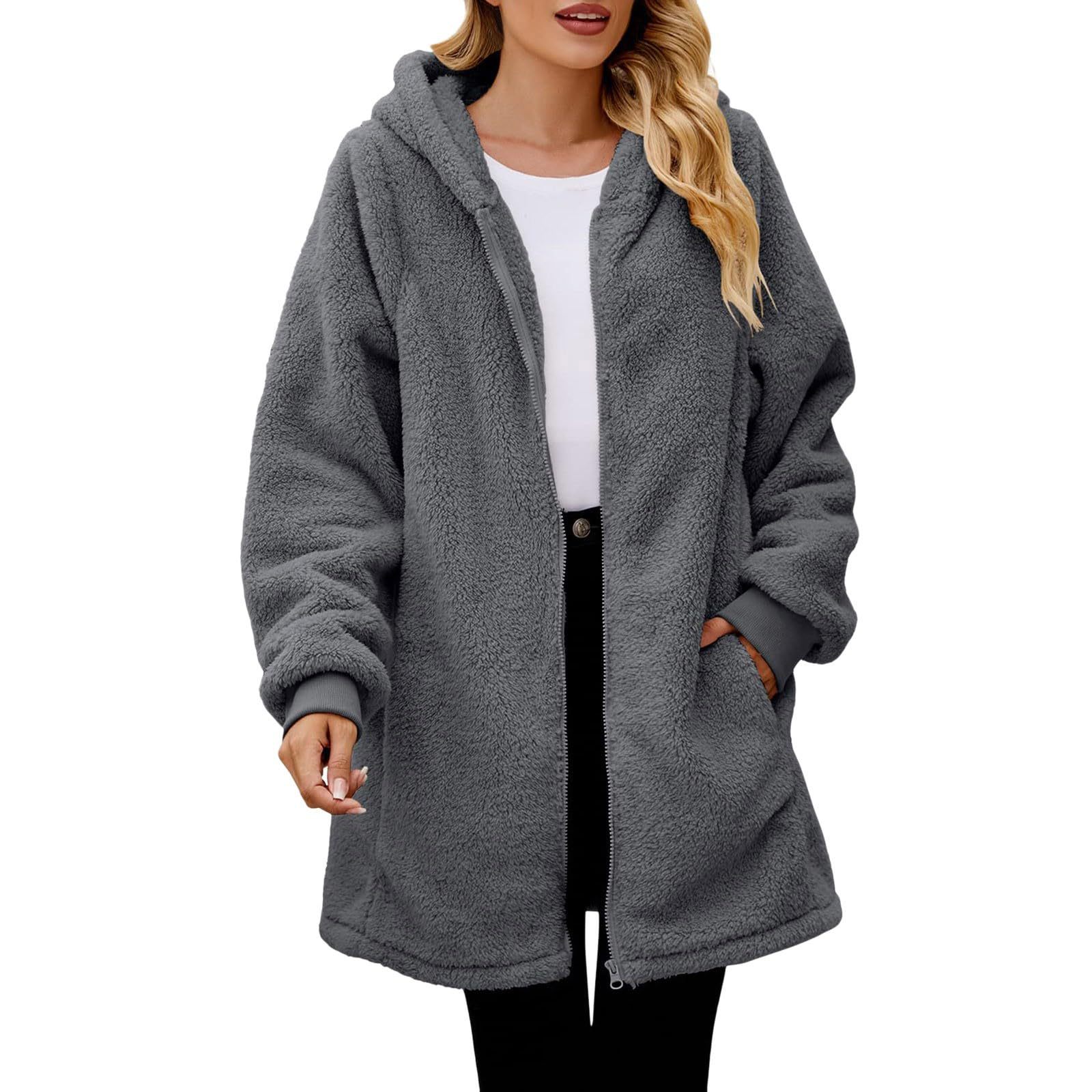 New Winter Loose Plush Women's Long Sleeve Hooded Zip Cardigan Coat