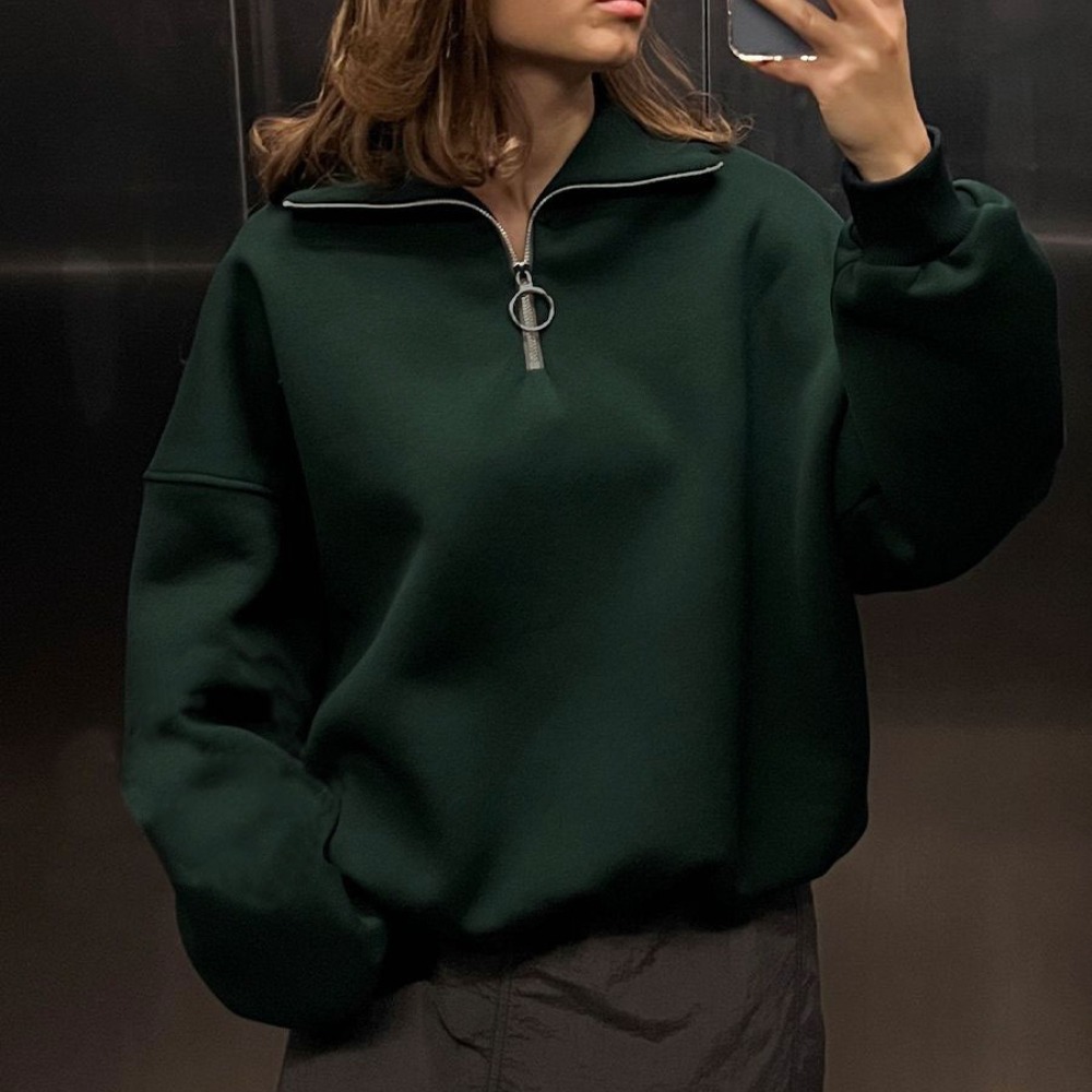 翻领拉链卫衣秋冬宽松休闲风拉链长袖卫衣