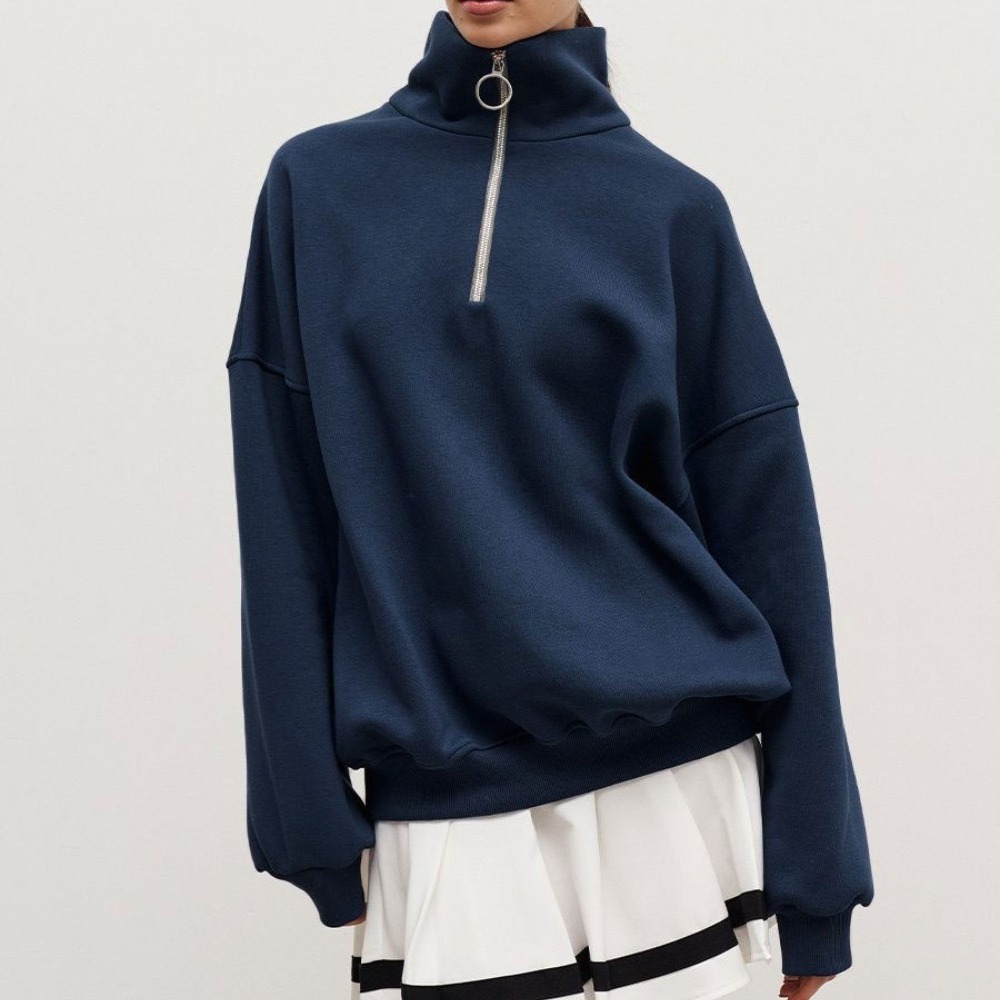 翻领拉链卫衣秋冬宽松休闲风拉链长袖卫衣