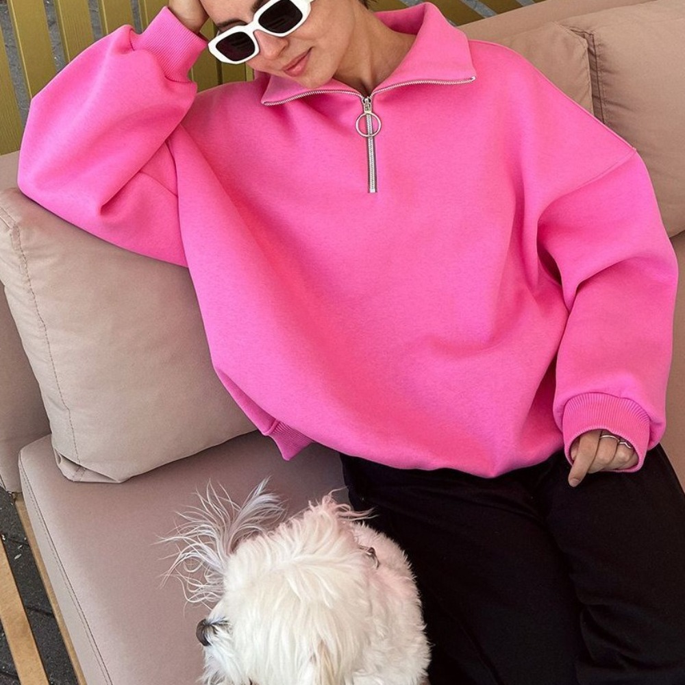 翻领拉链卫衣秋冬宽松休闲风拉链长袖卫衣