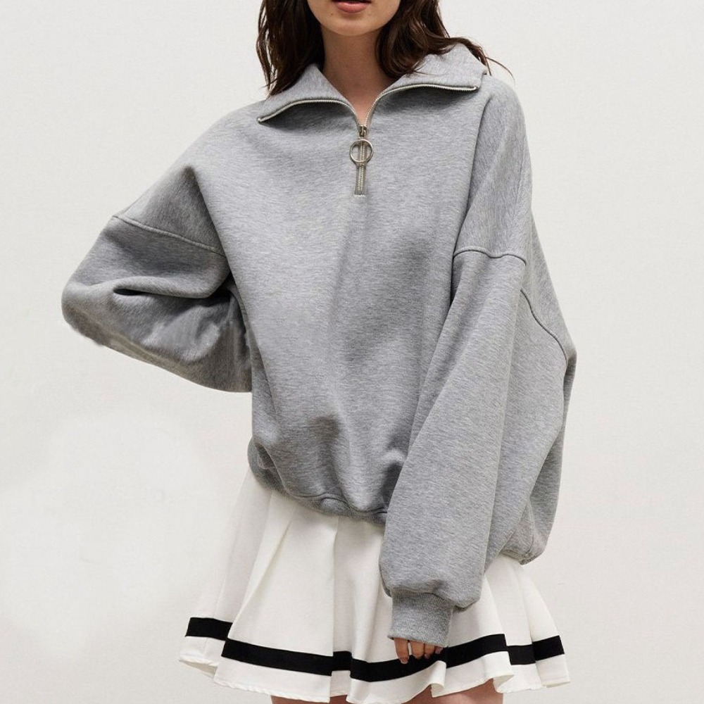 翻领拉链卫衣秋冬宽松休闲风拉链长袖卫衣