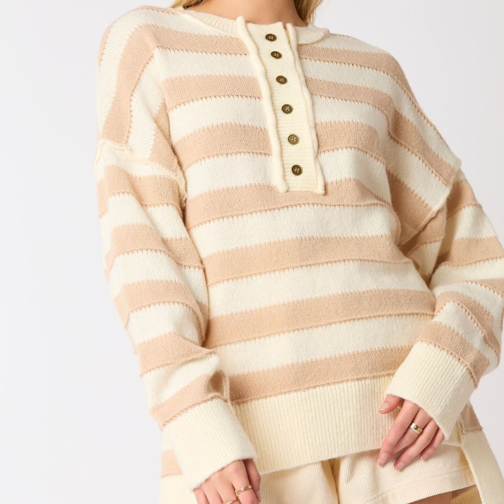 Autumn Winter New Color Block Loose Casual Knit Sweater Long Sleeve Stripe Top for Women