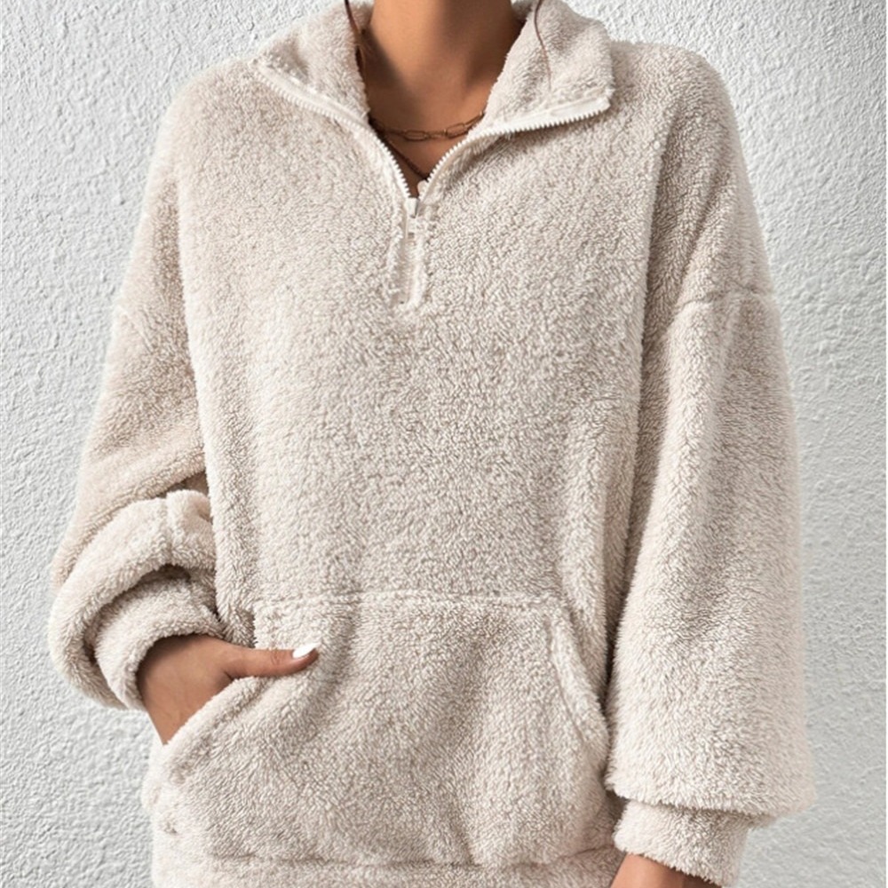 秋冬新款休闲毛绒加绒女士立领卫衣女装拉链