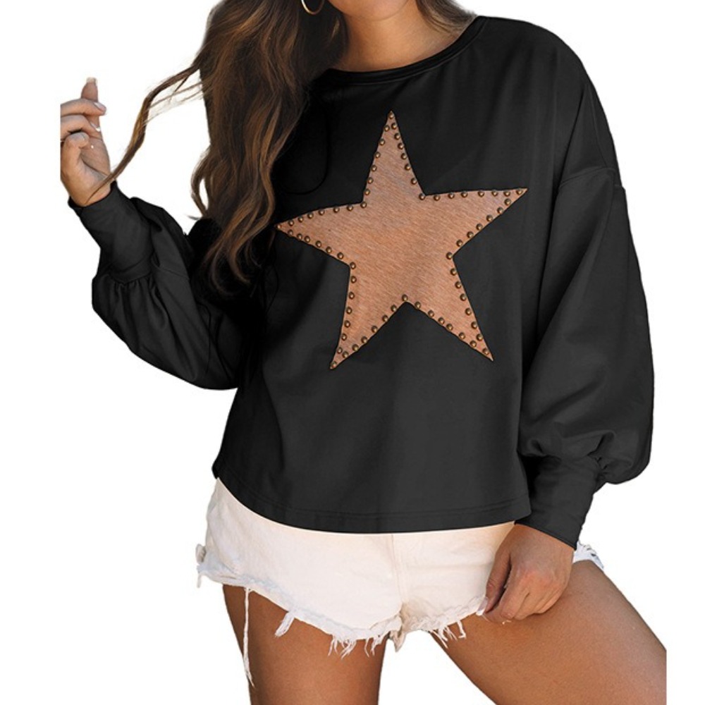 Autumn New Pullover Round Neck Long Sleeve Top Women's Fashion Personality Five Pointed Star Print Hoodie