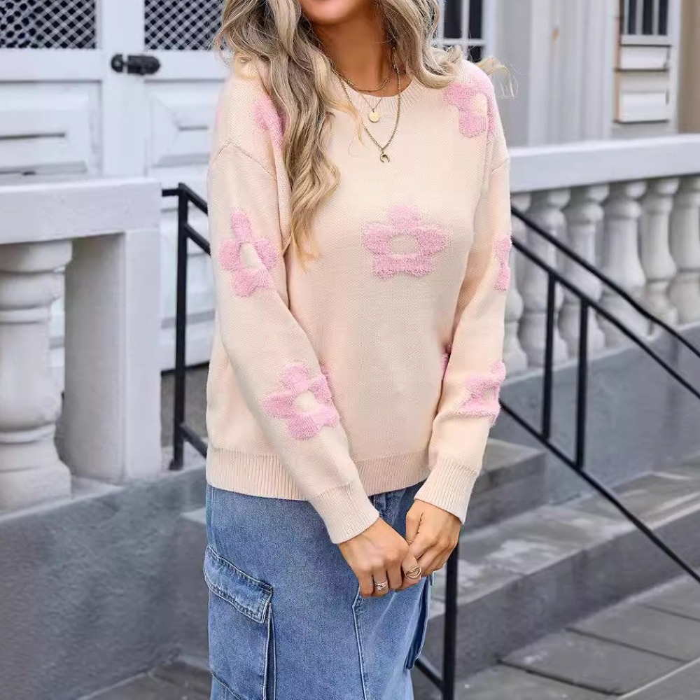 春装新品女装毛衣女式花朵印花大码毛衣