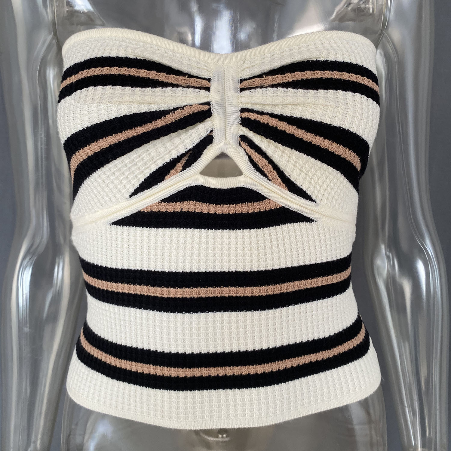  Women Summer Y2K Knitted Tube Top Hollow Out Striped Crochet Bandeau Crop Tops Sexy Sleeveless Backless Stretchy Beach Slim Fit Tops Strapless Vest for Music Festival