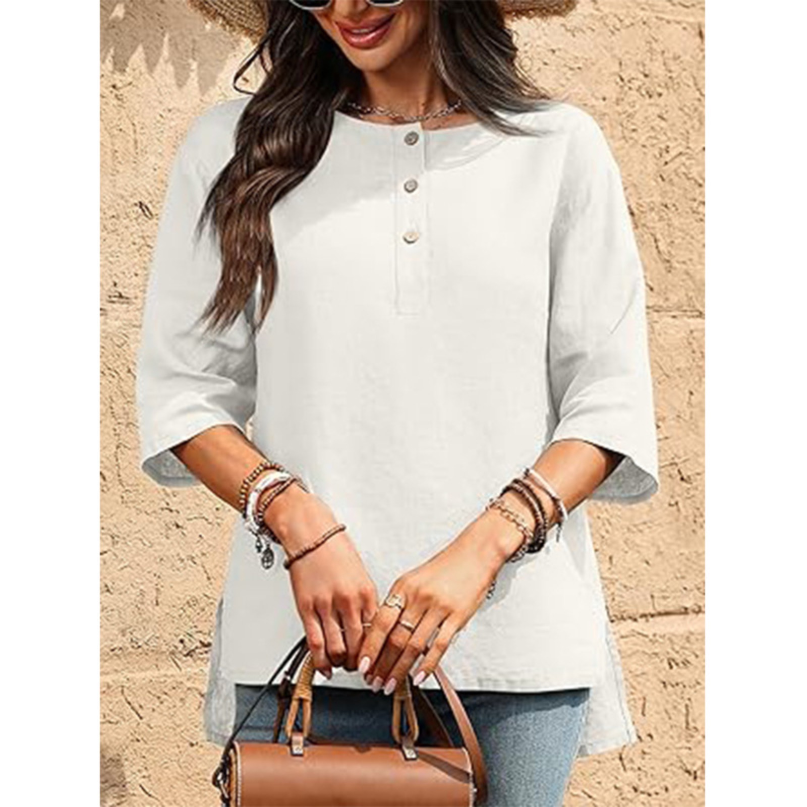 Cropped sleeve shirt round neck shirt fashion casual summer T-shirt