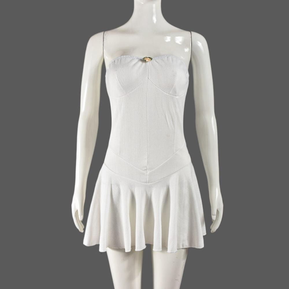 辣妹女装欧美弹力裹胸连衣裙镂空露背拉链一字肩 百褶连衣裙