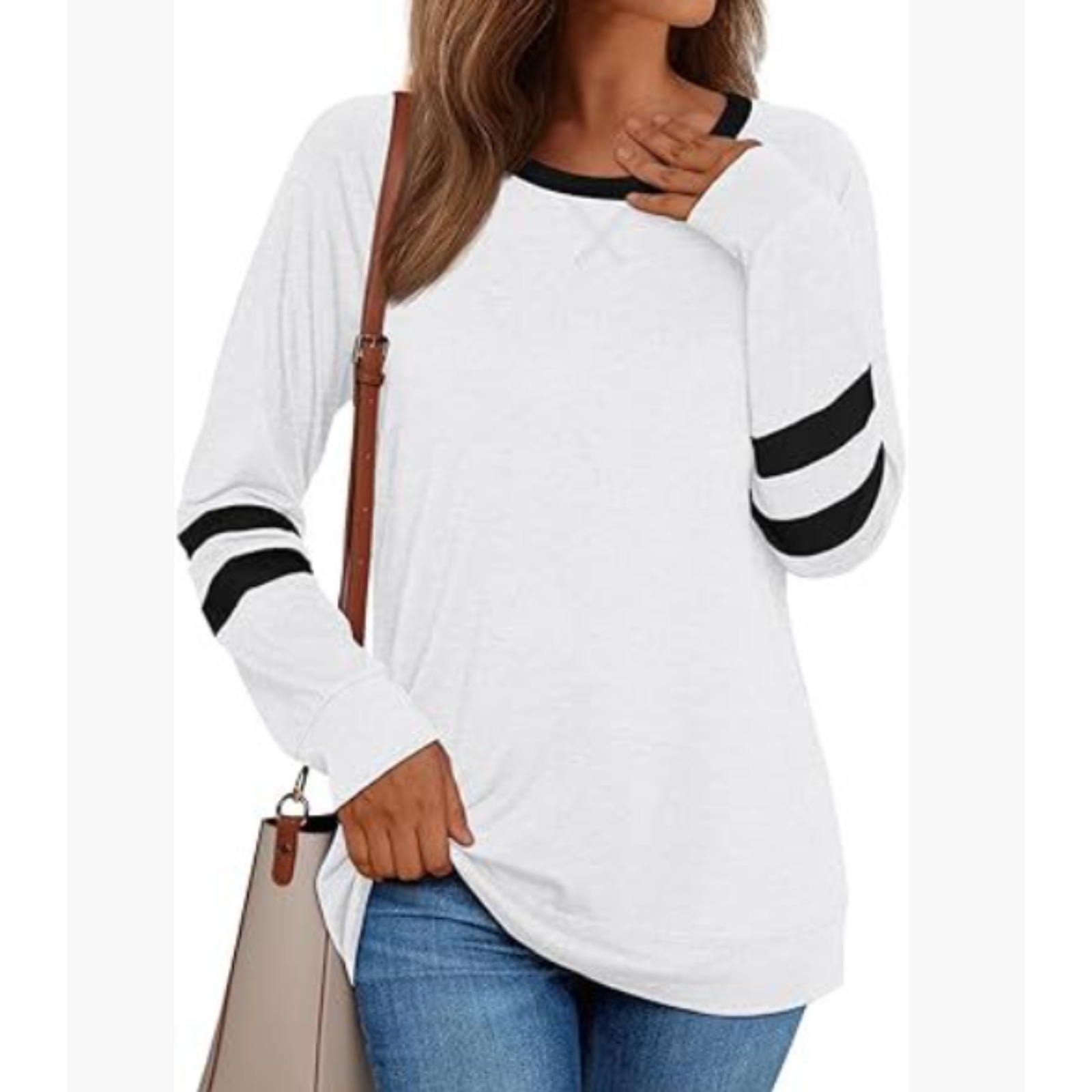 Women's long-sleeved shirt for hot girls casual round neck color matching T