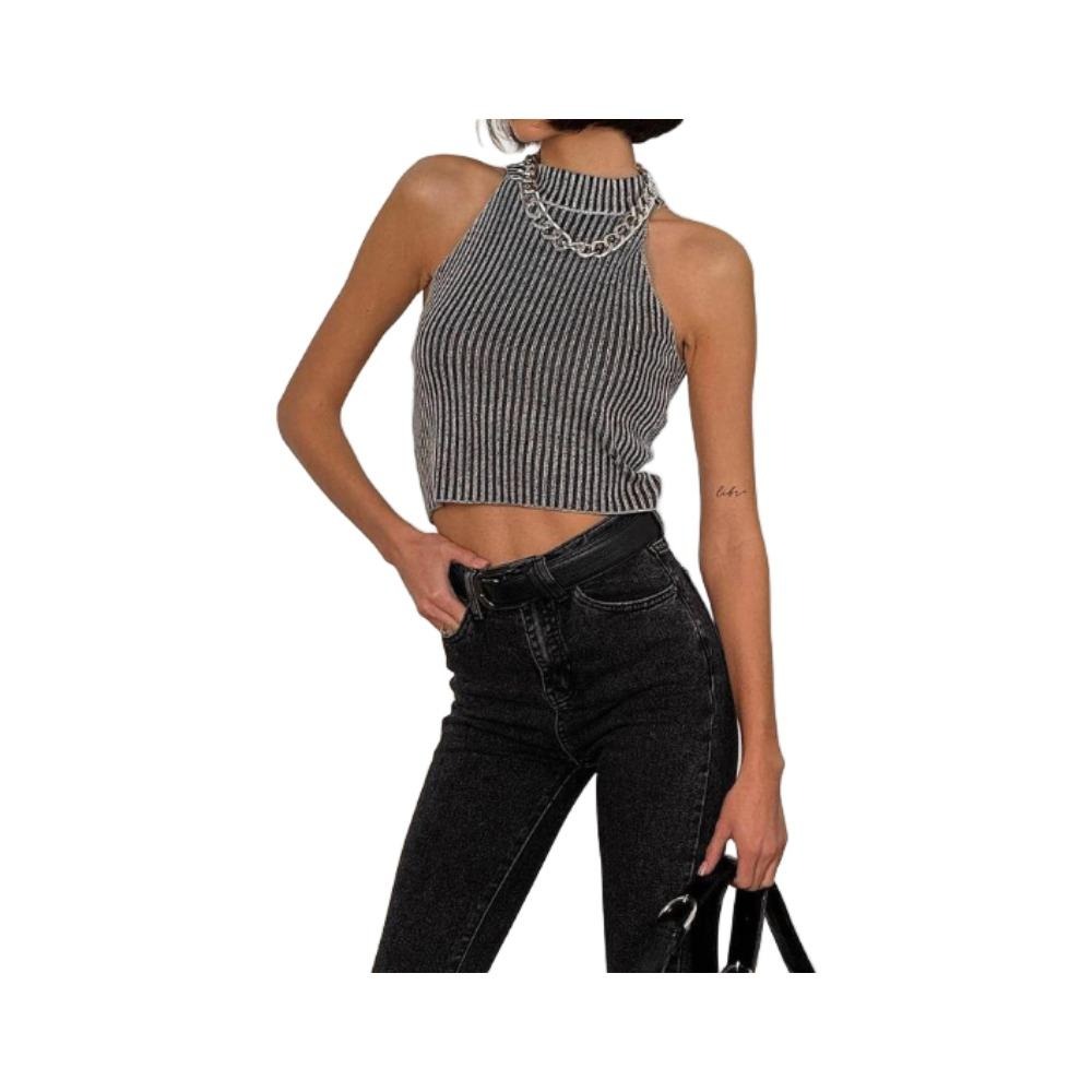 Women's 2025 Summer Round Neck Pullover with Threaded Design Tank Tops Sleeveless Cropped Ribbed Knit Vest